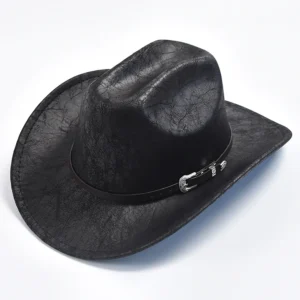 Faux Leather Western Cowboy Hat for Men Vintage Gentleman Panama Cowgirl Hat Sombrero Hombre